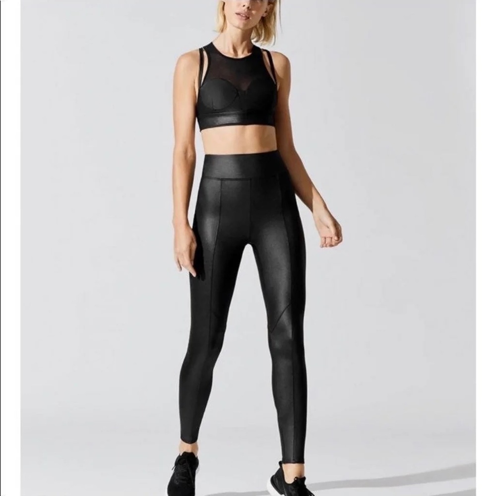 Carbon38 Leather Look Black Yoga Set (includes leggings and sports bra)